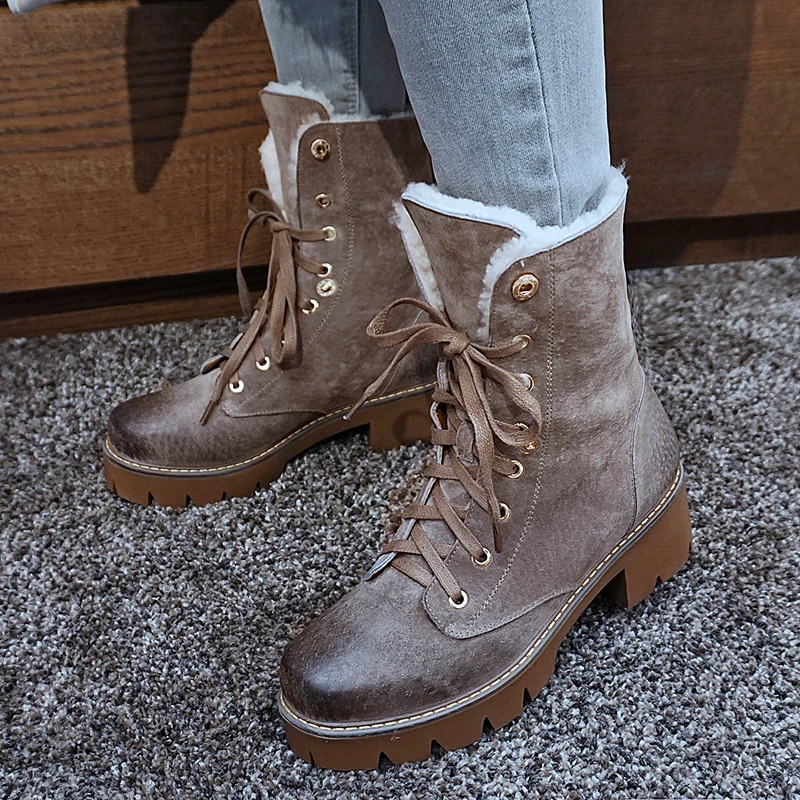 Women's Snow Boots Genuine Suede Leather Lace-up Ankle Boots Chunky Heel Platform Winter Female Short Booties Cold Weather Shoes
Women's Snow Boots Genuine Suede Leather Lace-up Ankle Boots Chunky Heel Platform Winter Female Short Booties Cold Weather Shoes