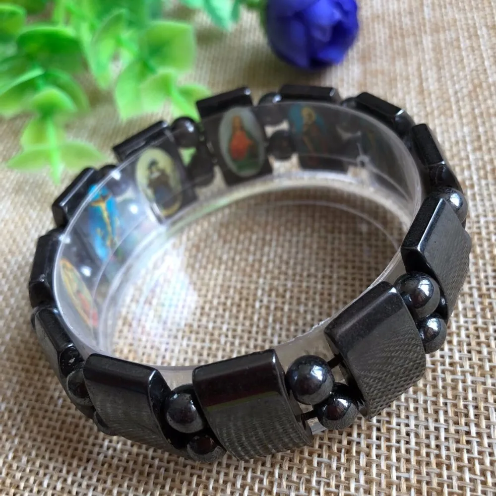 magnetic hematite bracelet, religious catholic figures rosary bangle, icon bracelets
magnetic hematite bracelet, religious catholic figures rosary bangle, icon bracelets
