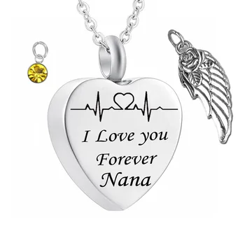 I love you forever nana Birthstone Ashes heart Pendant Memorial Urn Necklace Angel Wing Stainless Steel Waterproof Jewelry
I love you forever nana Birthstone Ashes heart Pendant Memorial Urn Necklace Angel Wing Stainless Steel Waterproof Jewelry