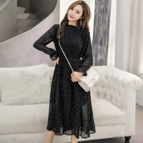 2019 Women Chiffon Dresses Floral Printd Stand collar Loose pleated Mid-Calf elegant Dot Dress Female Plus Size AE380
2019 Women Chiffon Dresses Floral Printd Stand collar Loose pleated Mid-Calf elegant Dot Dress Female Plus Size AE380