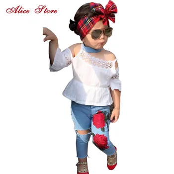 2018 Girls Clothing Sets Children's Half Sleeve Sling Tops +Rose Embroidered Jeans 2 pcs Suit Fashion Kids Hole Clothes
2018 Girls Clothing Sets Children's Half Sleeve Sling Tops +Rose Embroidered Jeans 2 pcs Suit Fashion Kids Hole Clothes