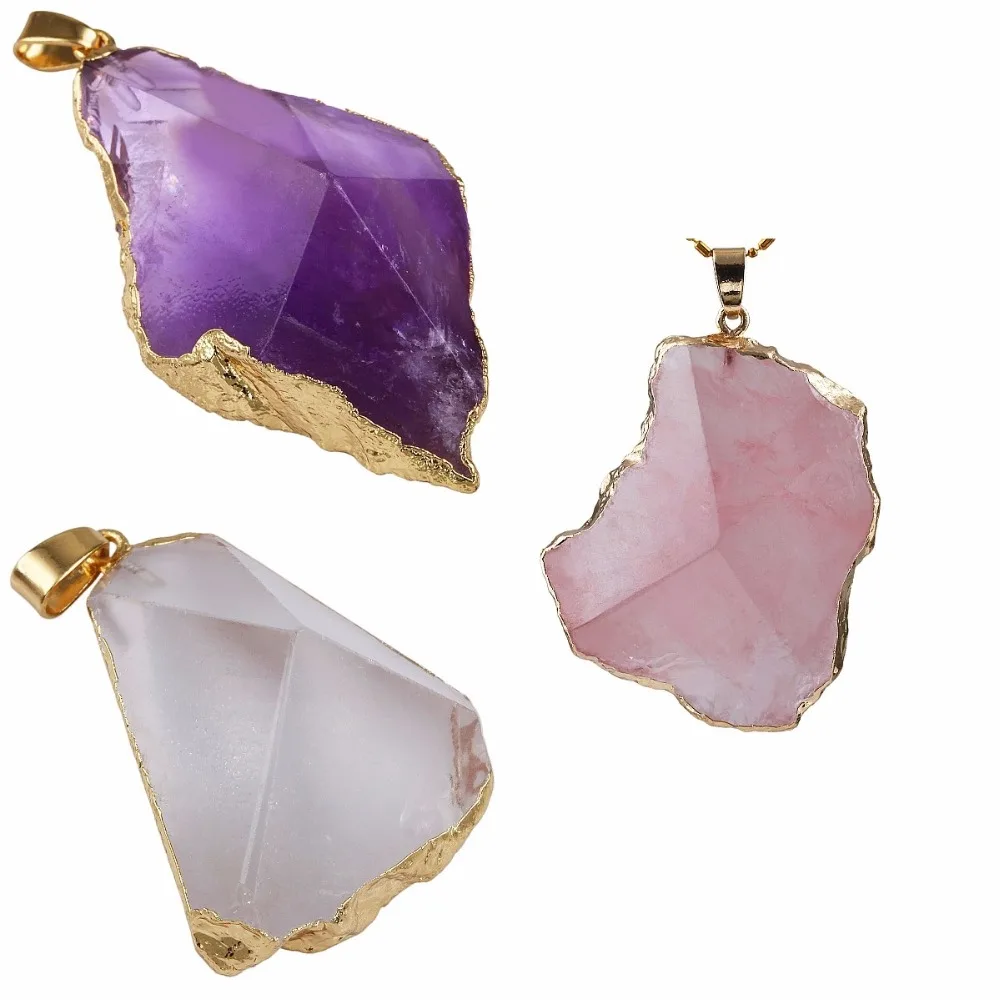 TUMBEELLUWA Faceted Natural Pink Quartz/Rock Quartz/Purple Crystal Stone Irregular Pendant Fit Necklace
TUMBEELLUWA Faceted Natural Pink Quartz/Rock Quartz/Purple Crystal Stone Irregular Pendant Fit Necklace