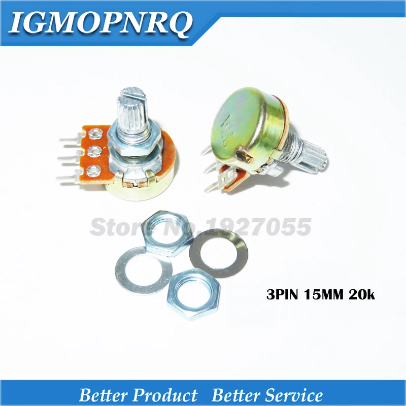 5pcs WH148 20k Ohm 3PIN 15mm Shaft With Nuts And Washers Hot High Quality Single couplet potentiometer NEW
5pcs WH148 20k Ohm 3PIN 15mm Shaft With Nuts And Washers Hot High Quality Single couplet potentiometer NEW