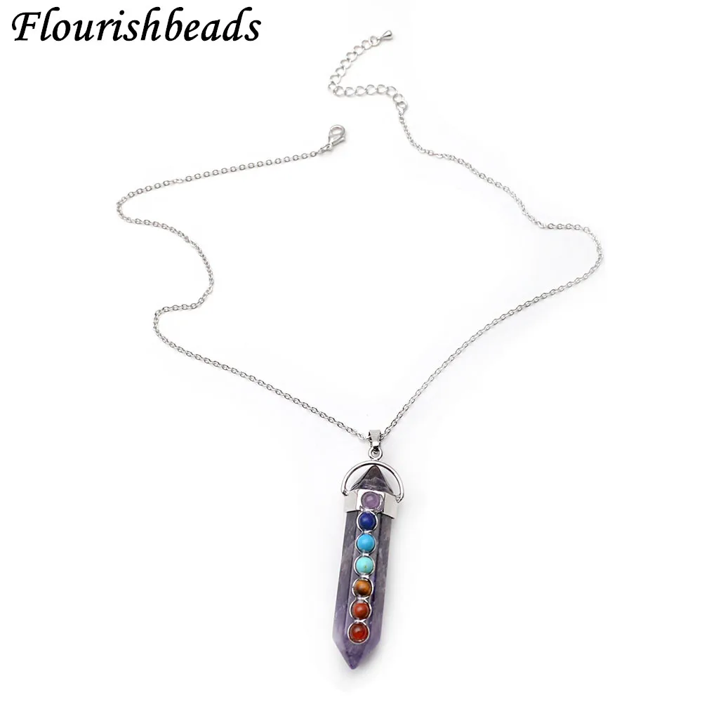 Natural Amethyst Pillar Stone Point 7 Different Stone Cabochons Chakra Pendant Linked Chains Necklace Fashion Energy Jewelry
Natural Amethyst Pillar Stone Point 7 Different Stone Cabochons Chakra Pendant Linked Chains Necklace Fashion Energy Jewelry