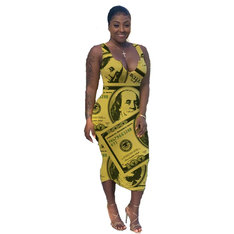Summer Sexy Strap Women Dresses Funny Printed US Dollar Deep V Neck Sheath Long Ladies Dress Clubwear
Summer Sexy Strap Women Dresses Funny Printed US Dollar Deep V Neck Sheath Long Ladies Dress Clubwear