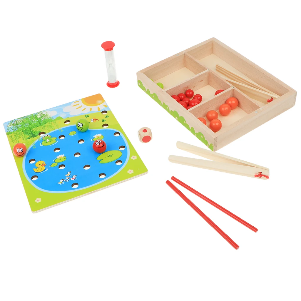 Kids Montessori Educational Wooden Toy, Colorful Clip Ball Board Game Playset in a Wooden Box for Boys and Girls Gift