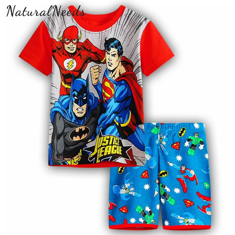 NATURALNEEDS Children's Pajamas Sets Boys Girls Cartoon DC Heroes Sleepwear Suit Set Kids Cotton Pyjamas Children Clothing | Детская