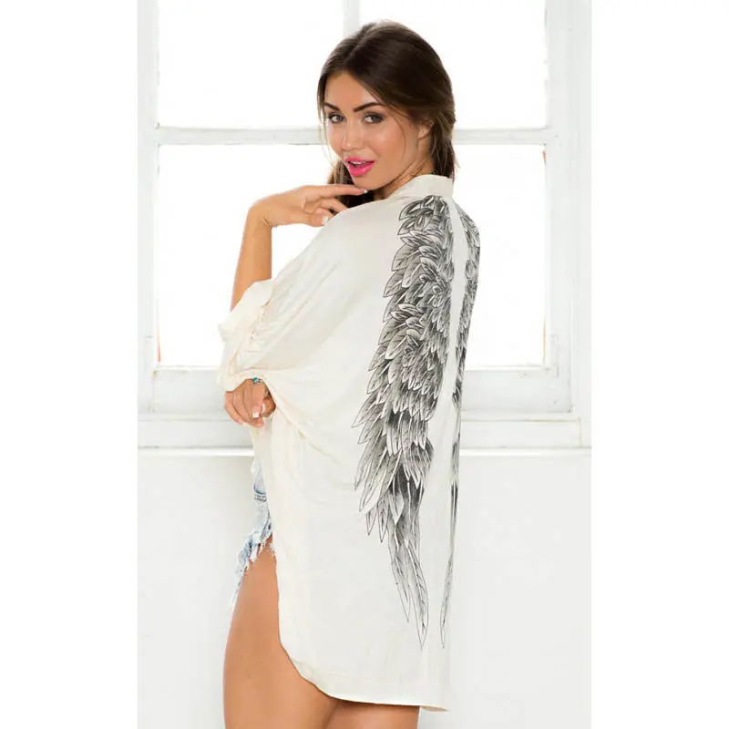 Summer Women ladies long sleeve loose casual beach style cardigan Beach wings print white long shirt blouse
Summer Women ladies long sleeve loose casual beach style cardigan Beach wings print white long shirt blouse