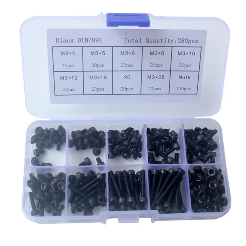 Urijk 280pcs/Lot M3 Socket Head Screws Alloy Steel Hex Socket Head Cap Screws Assortment Kit Bolts and Nuts Kit tools parts
Urijk 280pcs/Lot M3 Socket Head Screws Alloy Steel Hex Socket Head Cap Screws Assortment Kit Bolts and Nuts Kit tools parts