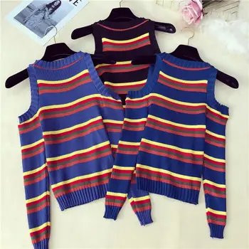 Autumn Winter Women Knitting Off Should Slim Full Sleeve Striped Sweaters Pullovers Girls Knitted Hollow-out Knitwear Women
Autumn Winter Women Knitting Off Should Slim Full Sleeve Striped Sweaters Pullovers Girls Knitted Hollow-out Knitwear Women
