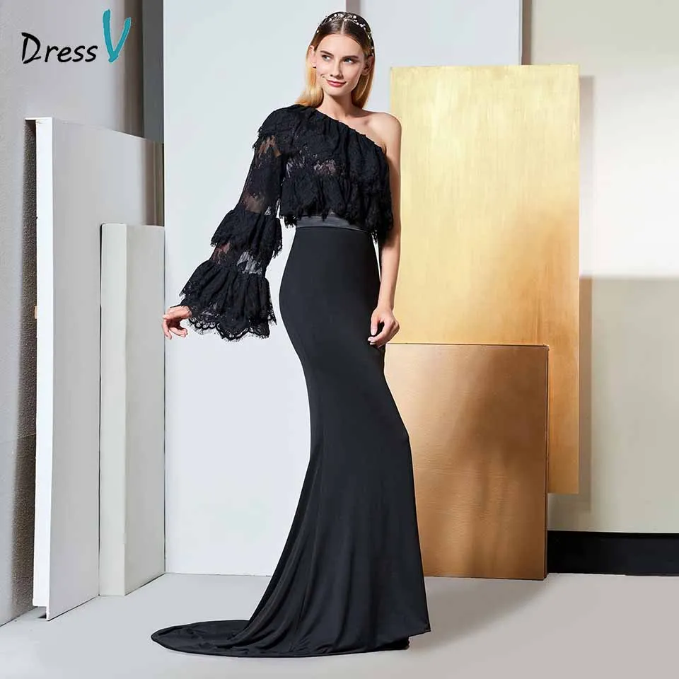 Dressv black evening dress one shoulder long sleeves lace mermaid floor-length wedding party formal dress evening dresses
Dressv black evening dress one shoulder long sleeves lace mermaid floor-length wedding party formal dress evening dresses