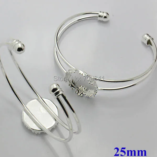 New Silver Plated Brass Bangle w/ 25mm Round Crown Bezel Pad Blank Disc Glass Bases Bracelet cuff Settings Findings | Украшения и