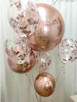 6pcs/lot = Rose Gold 3pcs 18inch 4D Round Balloon+3pcs 12inch Confetti Balloon latex Balloon for Wedding & Engagement Decoration 
6pcs/lot = Rose Gold 3pcs 18inch 4D Round Balloon+3pcs 12inch Confetti Balloon latex Balloon for Wedding & Engagement Decoration