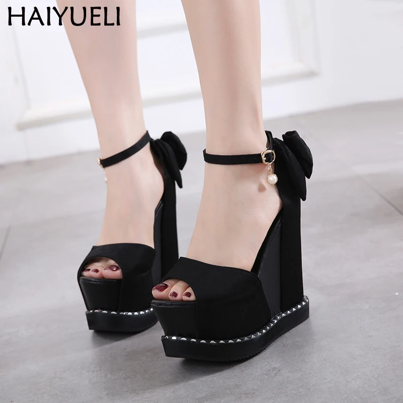 Women Ultra High Heels Nightclub Ladies Wedge Sandals Summer Black Suede Platform Wedges Sandals Shoes Fashion Back Bow Shoes
Women Ultra High Heels Nightclub Ladies Wedge Sandals Summer Black Suede Platform Wedges Sandals Shoes Fashion Back Bow Shoes