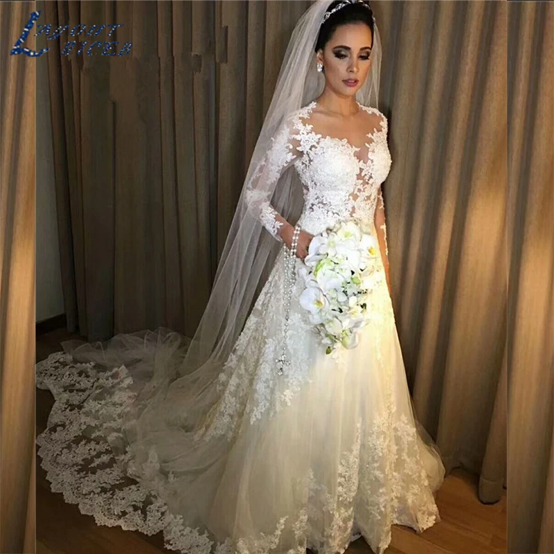 YQS015 Vestidos de Noiva A Line Lace Wedding Dress See Through Back Sexy Long Sleeves Wedding Dresses Robe De Mariage Bridal
YQS015 Vestidos de Noiva A Line Lace Wedding Dress See Through Back Sexy Long Sleeves Wedding Dresses Robe De Mariage Bridal