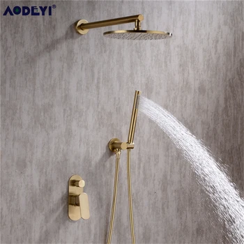 Solid Brass Bathroom Shower Set Rianfall Shower Head Shower Faucet Wall Mounted Shower Arm Mixer Water Set Brushed Gold
Solid Brass Bathroom Shower Set Rianfall Shower Head Shower Faucet Wall Mounted Shower Arm Mixer Water Set Brushed Gold