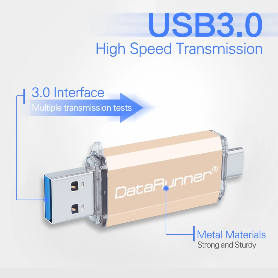 Флеш накопитель DataRunner флеш USB 3 0 Type C 256 ГБ 128 64 32 16 высокоскоростная Флешка 2 в 1