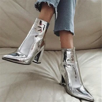 Silver Patent Leather Ankle Boots 9 CM High Heels Boots Women Winter Shoes Female Pointed Toe Botas Woman Spring Autumn Boots
Silver Patent Leather Ankle Boots 9 CM High Heels Boots Women Winter Shoes Female Pointed Toe Botas Woman Spring Autumn Boots