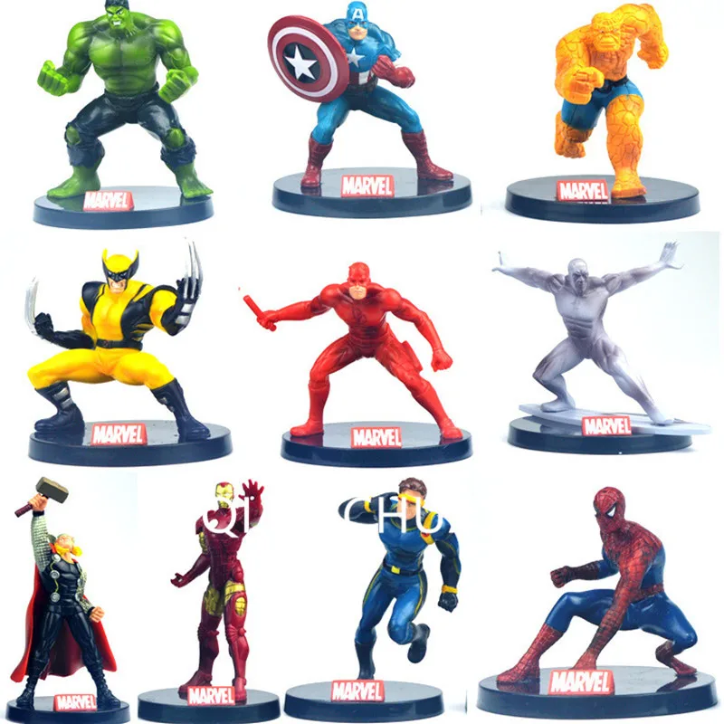 

10Pcs/set 10CM The Avengers Iron Man Spider-Man Captain America Wolverine Hulk Thor PVC Action Figure Collectible Model Toy G106