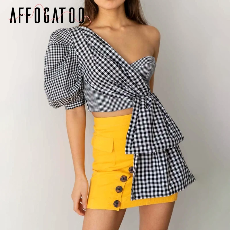 Affogatoo Sexy one shoulder summer crop top women Casual puff sleeve plaid splice top female Elegant party club ladies tank tops
Affogatoo Sexy one shoulder summer crop top women Casual puff sleeve plaid splice top female Elegant party club ladies tank tops
