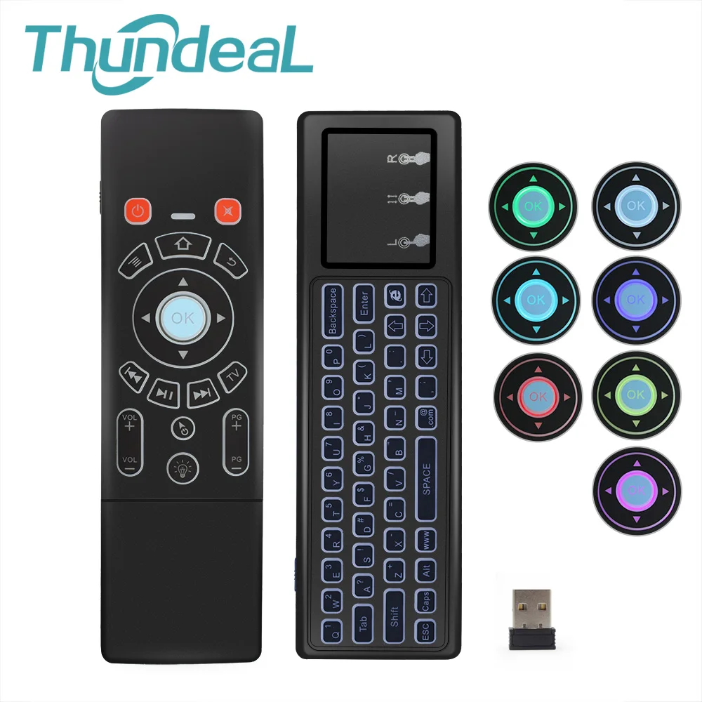 2.4Ghz Wireless Air Mouse 6 Axis Colorful Backlight Touchpad Fly Keyboard Rechargeable Remote Control for Android TV Box Win PC
2.4Ghz Wireless Air Mouse 6 Axis Colorful Backlight Touchpad Fly Keyboard Rechargeable Remote Control for Android TV Box Win PC
