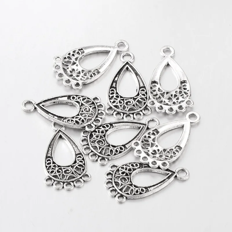 

PandaHall 20pc 28x15.5x1mm Antique Silver Tibetan Style Chandelier Component Drop Links for Dangle Earring Making Nickel Free