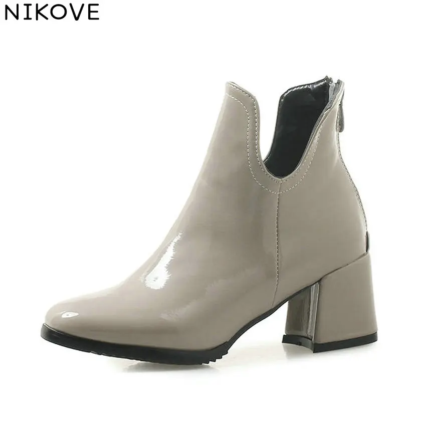 NIKOVE 2019 Women Square Toe Boots Square High Heels Shoes Ankle Boots Zipper Patent Leather PU Autumn Shoes Boots Size 34-43
NIKOVE 2019 Women Square Toe Boots Square High Heels Shoes Ankle Boots Zipper Patent Leather PU Autumn Shoes Boots Size 34-43