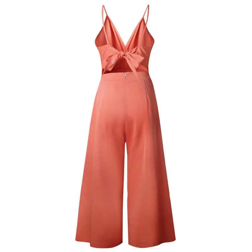 Fashion summer jumpsuit woman 2018 Causal V Neck Back Bow Jumpsuit Clubwear Bodycon Playsuit Bodysuit pantaloni siamesi J21#N (5)