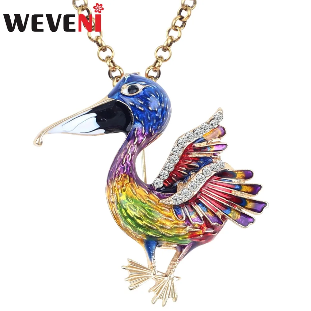 WEVENI Metal Enamel Rhinestone Novelty Bird Necklace Pendant Chain Choker Animal Alloy Jewelry For Women Girls 2018 News Bulk | Украшения и