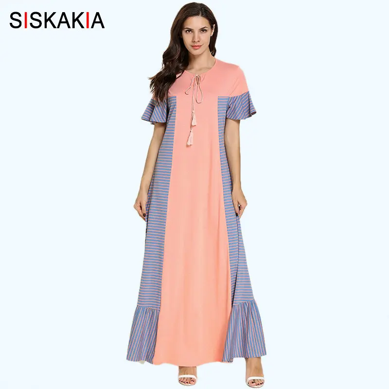 Siskakia Plus Size Summer Long Dress Sweet Ladies Arabic Casual Clothes Fashion Stripe contrast Color Patchwork Maxi Dress Pink
Siskakia Plus Size Summer Long Dress Sweet Ladies Arabic Casual Clothes Fashion Stripe contrast Color Patchwork Maxi Dress Pink