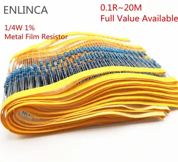 

100pcs 1R~1M 1/4w 0.25W 14D 620 680 750 820 910 ohm R 620R 680R 750R 820R 910R 1KR Metal Film Resistor 1% 1/4W