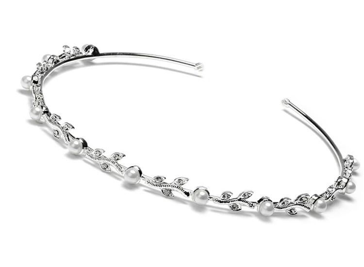 New Handmade Crystal Pearl Beads White Flower Bridal Hairband Tiara High Quality Silver Headband Wedding Hairwear Hair Jewelry (3)