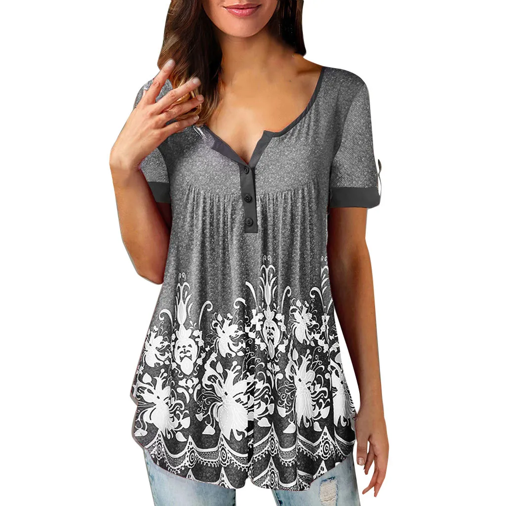 2019 Tshirt Women Casual Buttons Short Sleeve Printed Floral Top Shirt Poleras Top Women Harajuku T Shirt Camiseta Mujer
2019 Tshirt Women Casual Buttons Short Sleeve Printed Floral Top Shirt Poleras Top Women Harajuku T Shirt Camiseta Mujer