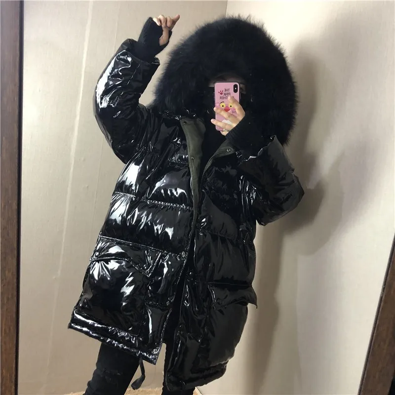 Metal negro de piel con capucha 2019 mujeres pato blanco abajo chaquetas suelto cálido espesar Parkas de mujer de invierno chaqueta de las mujeres YRF11
Metal negro de piel con capucha 2019 mujeres pato blanco abajo chaquetas suelto cálido espesar Parkas de mujer de invierno chaqueta de las mujeres YRF11