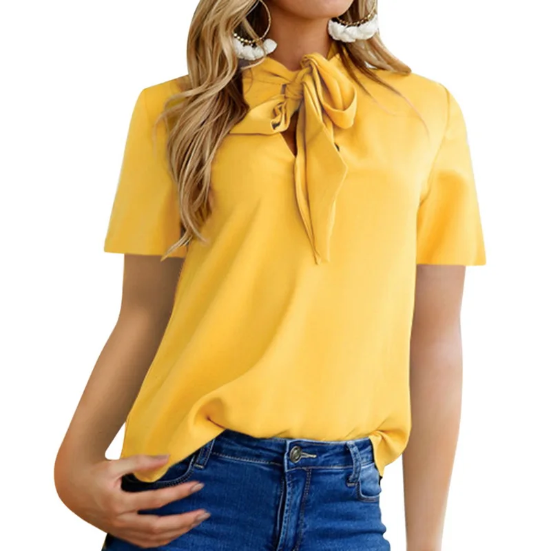 Litthing Women Short Sleeves Blouses Graceful Frenulum Women Chiffon Blouses Irregular Solid Tops Office Ladies Tied Knot Shirts
Litthing Women Short Sleeves Blouses Graceful Frenulum Women Chiffon Blouses Irregular Solid Tops Office Ladies Tied Knot Shirts
