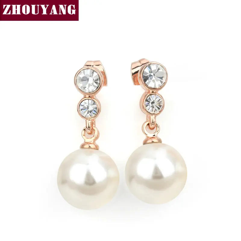 Image ZYE326 Grace Imitation Pearl 18K Rose Gold Plated Stud Earrings Made with Genuine SWA ELEMENTS Austrian Crystal Wholesale