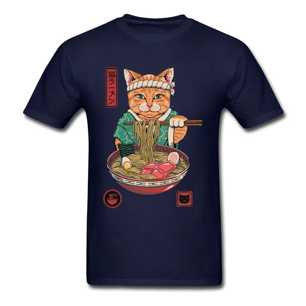 NekoRamenCat-0627 Round Neck Tshirts Summer/Fall Tops & Tees Short Sleeve Faddish Pure Cotton Printed Tops Shirts Gift Boy NekoRamenCat-0627 navy