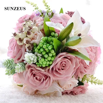 Pink Rose Handmade Flower Lily Wedding Bouquet Green Leaves Gorgeous Wedding Accessories bouquet demoiselle d'honneur SWB13
Pink Rose Handmade Flower Lily Wedding Bouquet Green Leaves Gorgeous Wedding Accessories bouquet demoiselle d'honneur SWB13