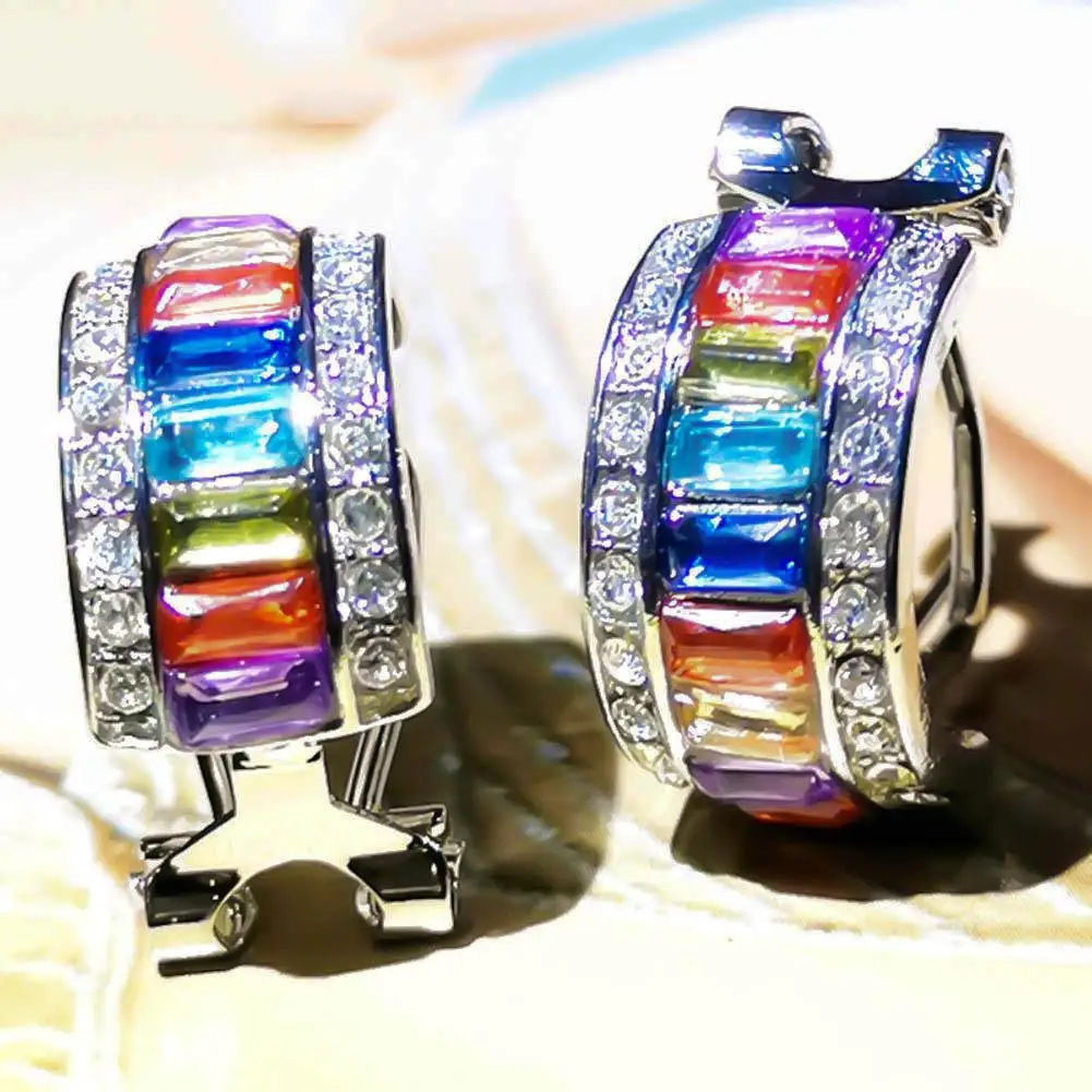 1Pc Glitter Colorful Rectangular Faux Gem Rhinestone Lady Ear Cuff Clip Earring new | Украшения и аксессуары