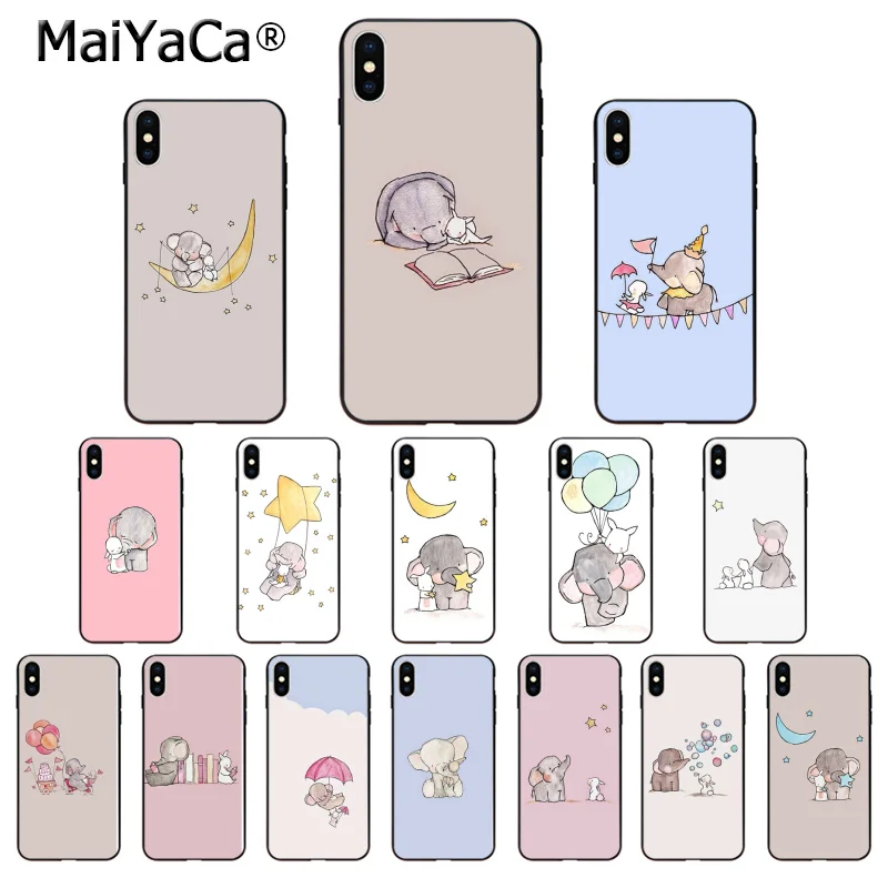 

MaiYaCa Cute Elephant Rabbit TPU Soft Silicone Black Phone Case for Apple iPhone 8 7 6 6S Plus X XS MAX 5 5S SE XR Cellphones