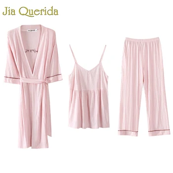 Kimono Robe + Cami+ Bottoms 3 Pcs Pj Set 2019 Spring New Modal Cotton Pink Women Home Clothes Brand Elegant Ladies Sleepwear Set
Kimono Robe + Cami+ Bottoms 3 Pcs Pj Set 2019 Spring New Modal Cotton Pink Women Home Clothes Brand Elegant Ladies Sleepwear Set