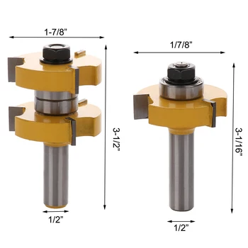 1/2 Handle 3-Tooth T-Shaped Knives Blade12.7mm Tongue And Groove Router Bit Set Joint Mounting Router Bit Wood Cutting Tool 2pcs
1/2 Handle 3-Tooth T-Shaped Knives Blade12.7mm Tongue And Groove Router Bit Set Joint Mounting Router Bit Wood Cutting Tool 2pcs