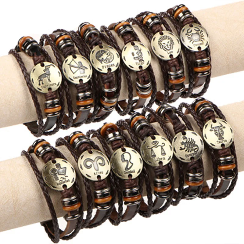 12PCS/lot) Fashion 12 Zodiac Signs Bronze Alloy Buckles Men Charms Constellations Wooden Bead Hematite Leather Bracelet Jewelry
12PCS/lot) Fashion 12 Zodiac Signs Bronze Alloy Buckles Men Charms Constellations Wooden Bead Hematite Leather Bracelet Jewelry
