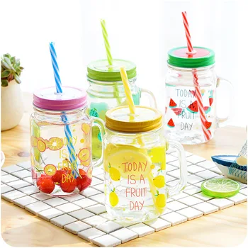 Lovely Candy Glass Mason Jar Cup Fruit Ice Cream Infusion Clear Personality Lemon Watermelon Pattern Drink Glass Cups With Straw 
Lovely Candy Glass Mason Jar Cup Fruit Ice Cream Infusion Clear Personality Lemon Watermelon Pattern Drink Glass Cups With Straw
