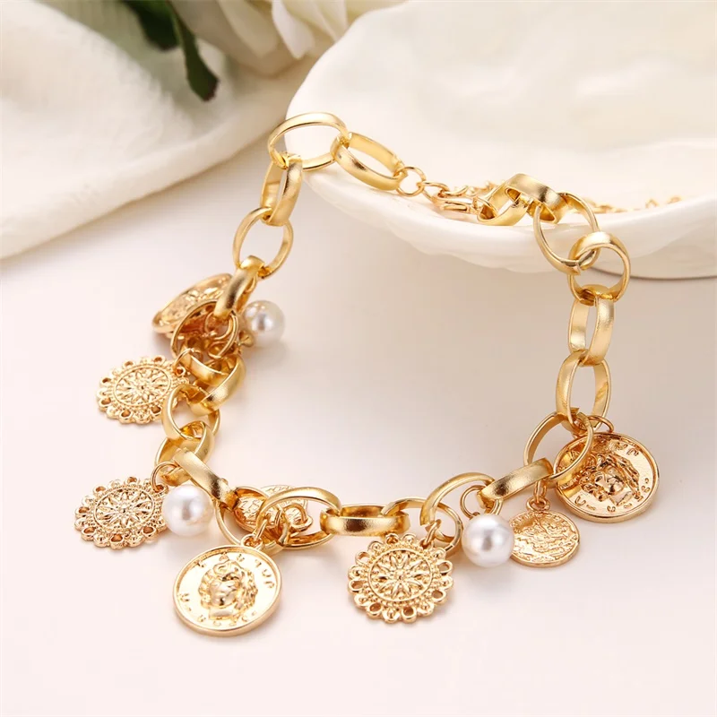 Fashion Portrait Coin Multi-Element Choker Necklace Vintage Sun Flower Imitation Pearls Pendant Thick Chain Necklace Wedding Jew
Fashion Portrait Coin Multi-Element Choker Necklace Vintage Sun Flower Imitation Pearls Pendant Thick Chain Necklace Wedding Jew