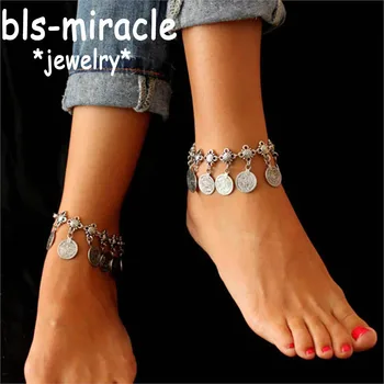 Bls-miracle Bohemia Summer Hot Fashion Foot Jewelry Metal Tassel Vintage Charm Coin Anklets Gift For Woman Beach Anklet A-12