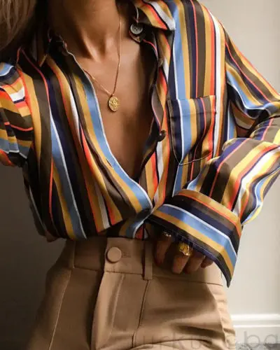 Women Chiffon Loose Blouse Long Sleeve Striped Shirt Casual Button Down Tops Lady Summer Shirt
Women Chiffon Loose Blouse Long Sleeve Striped Shirt Casual Button Down Tops Lady Summer Shirt