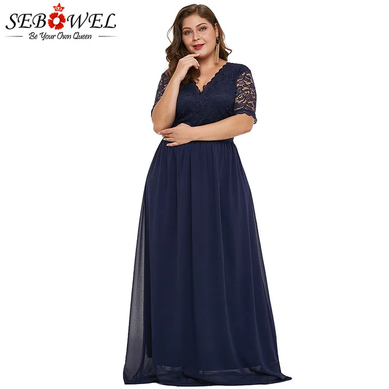 SEBOWEL Short Sleeve Plus Size Chiffon Evening Party Maxi Dress Woman New Summer Long Blue/Red Lace Overlay Large Female Dresses
SEBOWEL Short Sleeve Plus Size Chiffon Evening Party Maxi Dress Woman New Summer Long Blue/Red Lace Overlay Large Female Dresses