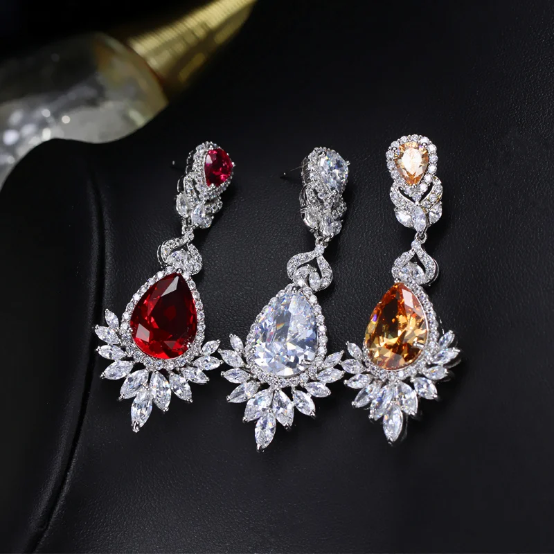 CWWZircons Elegent Evening Dinner Part Wedding Jewelry Luxury Long CZ Crystal Big Drop Dangle Earrings For Brides CZ055 29