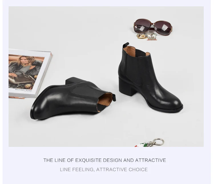 Donna-in genuine calf leather winter boots classic Chelsea boots round toe thick heel natural leather women boots (9)